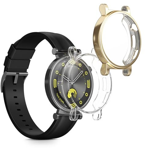 kwmobile 2X Schutzhülle kompatibel mit Huawei Watch GT4 41mm Hülle - Fullbody Cover Set aus Silikon - Transparent Gold