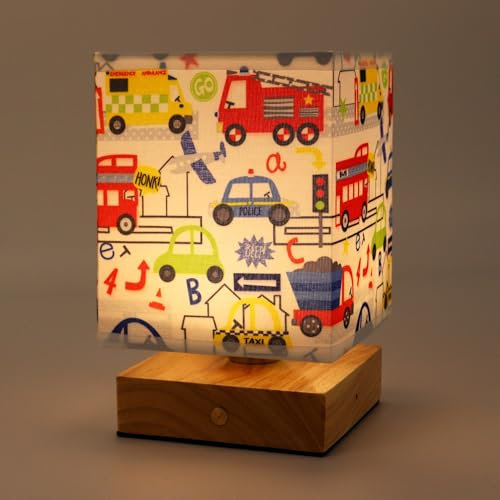 Wetry Nachttischlampe Kinder mit Automobil-Motiv Lampenschirm Nachtlicht Baby Aufladbares Stillen Tischlampe Dimmbares Schreibtischlampe