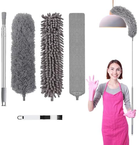 Yolistar 5 Pcs Plumero Telescopico Extensible,Extensible Plano Mopa Plana,Plumero Palmera Longitud 38 to 250 cm,Plumero Atrapapolvo Reutilizable,para techos Altos,Ventiladores de Techo,telarañas
