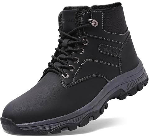 Littleplum Herren Winterschuhe Trekking Outdoor Boots Wanderstiefel Warm Gefüttert Schneestiefel Winter Laufschuhe rutschfeste,Schwarz,Grau 43 EU