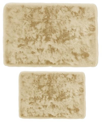 Mixibaby Badematten-Set 2-teiliges Weiche Badezimmerteppiche rutschfestes Schnell trocknend maschinenwaschbar Für Bad Dusche & WC 50x80 cm + 50x40 cm, Größe:50 x 80 cm + 50 x 40 cm, Farbe :Natur