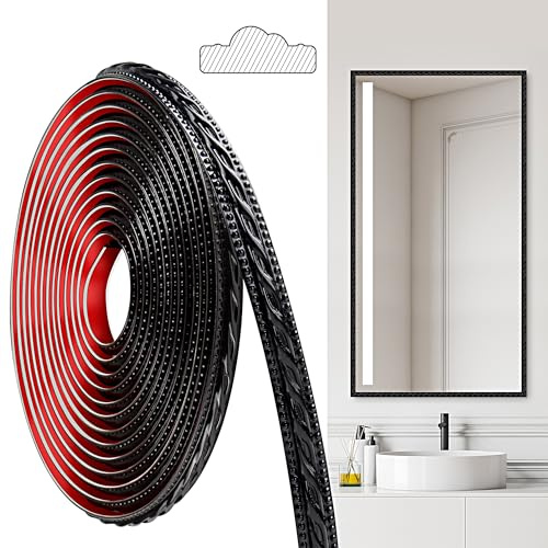 JUNART PVC Moldings Trim, 600cm×2cm, Peel and Stick Self-Adhesive, Coving for Ceilings, Wall Moldings for Wall Edge, Mirror Frames, Ceiling, Skirting Boards, Cabinet(Black)