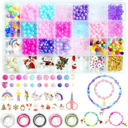 Xerteam 28 Grid Colourful Bead Set, DIY Beads Set, Bracelets, Necklace Ring, Colourful Beads, Christmas Style Pendant, Christmas Tree, Snowflake, Pentagram, Rainbow, Unicorn, Bracelets Make Yourself
