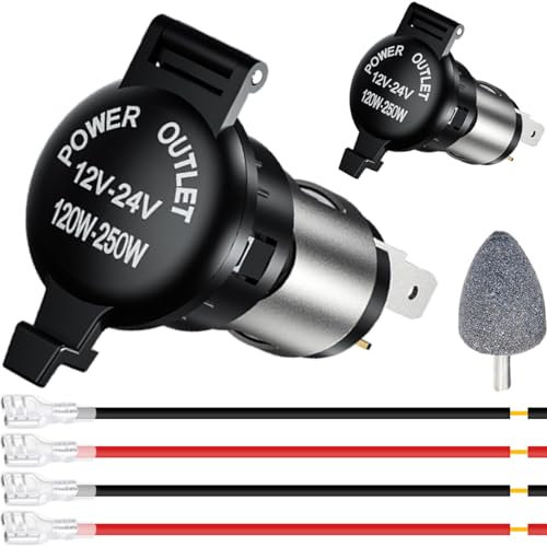 DAOKAI Enchufe de mechero, DC 12V 120W toma de corriente del coche de reemplazo, adaptador de toma de corriente a prueba de agua con el arnés de cableado para automóviles camiones motocicletas - 2pcs