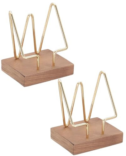 PATIKIL Porte-Cartes De Visite Vertical Pour Bureau, 2 Pcs Porte-Cartes De Visite En Bois Support De Présentation Pour Bureau Maison Exposition, Couleur Noisette, Doré