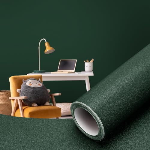 Orgthin Peel and Stick Wallpaper Contact Paper Self Adhesive 15.7 x 118.1, Solid Color Waterproof, Vinyl Wall Paper Roll, Textured Wallpaper Removable for Cabinets Countertop Shelf, Dark Green