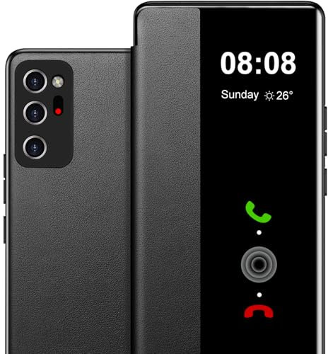 Klapphülle für Samsung Galaxy Note 20 Ultra Hülle S View, Clear View Folio Premium Leder Hard PC Galaxy Note 20 Ultra Hülle, Anti-Scratch Flip Cover Handyhülle für Samsung Note 20 Ultra (Schwarz)