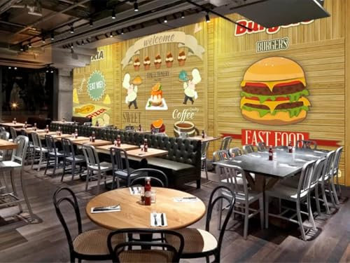 XLMING Holzkohle-Pizza-Burger-Torte 3D Tapete Home Esszimmer Sofa Schlafzimmer Wohnzimmer TV Hintergrund Wand-300cm×210cm
