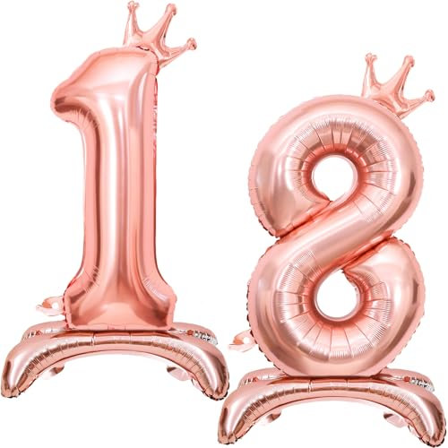 Luftballon 18 Geburtstag, Stehend Folienballon 18 Zahlen Luftballon Roségold 32/81cm Folienballon Geburtstag Deko Mädchen Frau