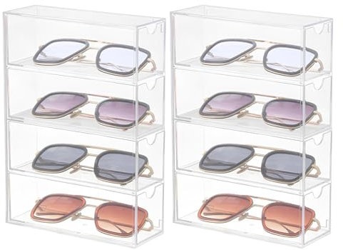 Pyuyan 2 Stück Sonnenbrillen Aufbewahrung aus Acryl, Brillenaufbewahrung Acryl, mit 4 Brillen Organizer Schublade, Transparent, Stapelbar, für Brillen, Uhren, Kosmetik, Schmuck