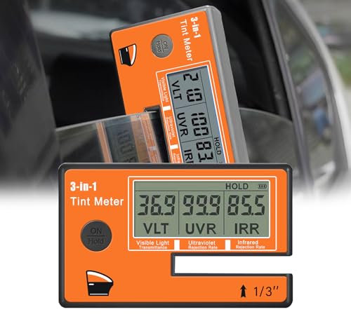 Window Tint Meter, 3-in-1 Solar Film Meter with VL/UV/IR Transmittance Tester, Portable Digital Side Window Tint Reader for Filmed Glass, Solar Film, Car Window