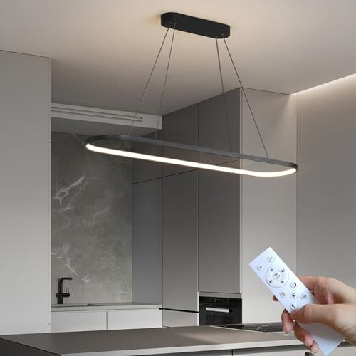 DIDADIDA büro ovale hängeleuchte led pendelleuchten höhenverstellbaresstisch kiiche lampe hängend Weiß, Schwarz, Gold 90/120 cm (schwarz, 120CM/47.25″)