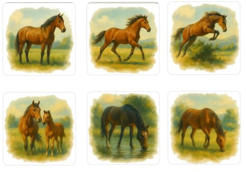 speecheese 6er Set Untersetzer aus Holz Vintage Pferde Illustration | Für Pferdeliebhaber und Reiter, ideal als Einweihungsgeschenk