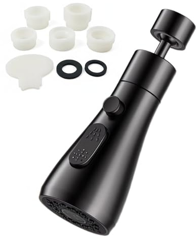 Brise Jet Robinet Cuisine 3 Modes Douchette pour Mitigeur Pressurisé et Anti-éClaboussures Rotation à 360 Degrés avec Adaptateur Convient aux Robinets de Cuisine et de Salle de Bain(Noir)