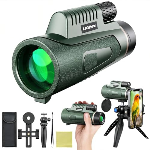 Auricase 12x50 Monocular, Monoculars for Adults, Monocular Telescope High Power, with BAK4 Prisms and FMC Lens, Monoculars for Birdwatching, Hiking, Hunting, Camping, Traveling (UK-Green)