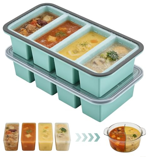 Eirolace 2 Pack Bandeja de Silicona para Congelador,Molde Congelador con Tapa,Souper Cubes, 250ml Bandeja Grande para Cubitos de Hielo,Recipiente Silicona Congelar Sopa para Caldo, Salsas, Batidos