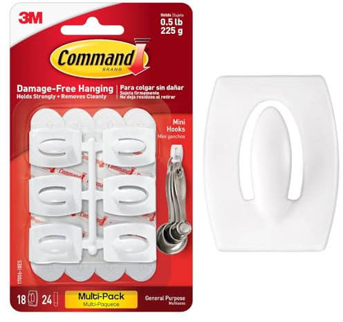 Command Mini Hooks, Value Pack - Pack of 18 Hooks and 24 Adhesive Strips, White - Damage Free Hanging