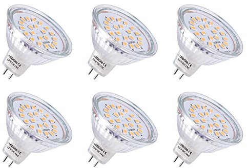 LEDGLE 3.8W GU5.3 MR16 LED Spots Lampe Warm Weiß Reflektor ersetzt 50W Halogenlampe 21LEDs Strahler 12V GU 5.3 LED Leuchtmittel 6Pcs