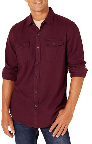 Amazon Essentials Men's Regular-Fit Long-Sleeve Two-Pocket Flannel Shirt, Burgundy Heather, XL