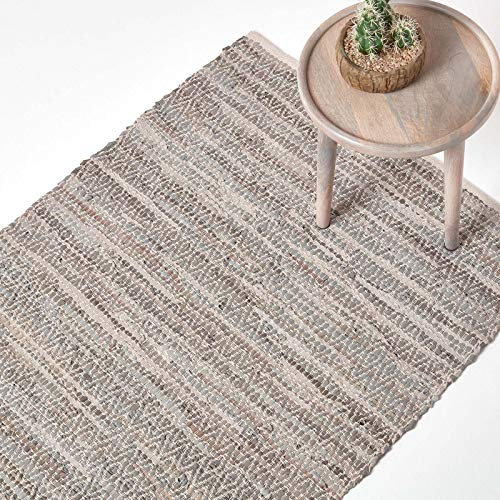 Homescapes Teppich aus 100% recyceltem Leder mit geometrischem Rautenmuster, 120 x 180 cm, grau