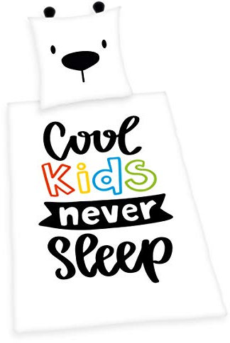 Herding Bettwäsche- Set Young Collection Cool Kids Never Sleep, Kopfkissenbezug 80x80cm, Bettbezug 135x200cm, Renforcé, mit Qualitäts-Reißverschluss