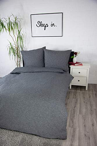 jilda-tex Biber Bettwäsche Made IN Germany Melange 135x200 cm + 80x80 cm 100% Baumwolle Feinbiberbettwäsche Edelflanell Verschiedene Größen/Farben (Dunkelgrau, 155 x 220 cm)