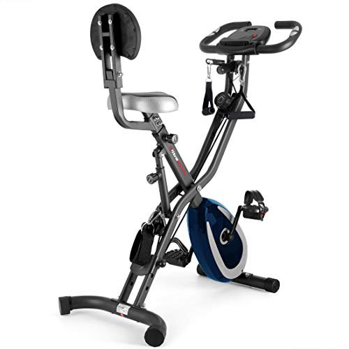 Ultrasport F-Bike 400BS Crosstrainer mit Schlitten, Spannbandsystem, Bracci und Trainingsbeinen, LC-Display und App, Peghevole, ideal für Senioren und Junioren, Grigio Scuro/Blu Marino