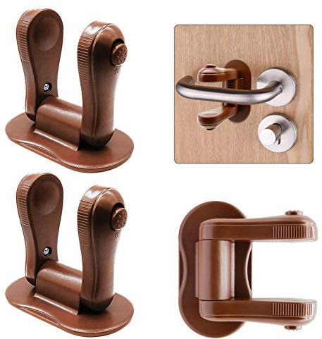 3 Pack Child Proof Door Lever Lock, ALBOYI Rotation Design Handles Lock Strong Adhesive Child Safety Lock Door Handle, No Drill, No Screw(Brown)