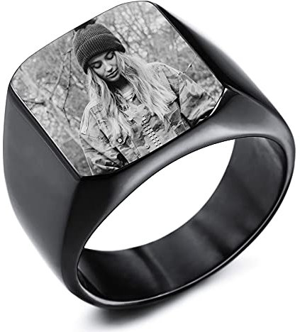 MeMeDIY Personalisierter Siegelring Angepasst Gravur Rohling für Männer Frauen Junge Mädchen Bester Freund Edelstahl Band Jubiläum Hochzeitsschmuck Geschenk (Gold Farbe Größe 54)
