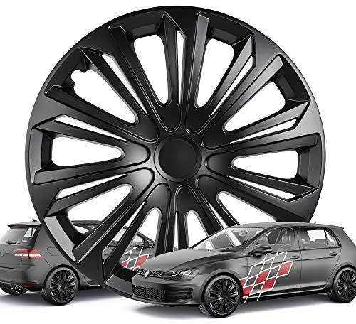 Walser Premium Radkappen Racer, 4er Set Radkappen Auszeichnung Sehr Gut*, Radzierblenden 16 Zoll, Radblenden für Alufelgen Stahlfelgen, Auto Radzierblende schwarz - Made in Europe