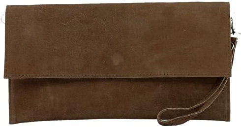 modamoda de T151 Damen Wildleder Rauleder Clutch Umhängetasche Abendtasche handmade in Italy, Farbe:Schokoladenbraun