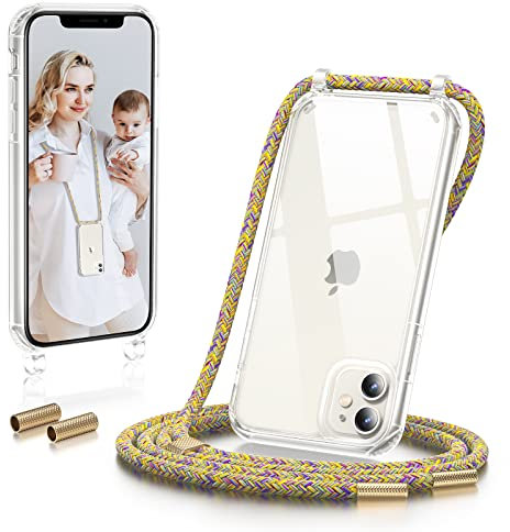 GOODVISH Handykette kompatibel mit Apple iPhone 11 6,1 Display, Necklace Hülle mit Band Handyhülle für zum Umhängen, Transparent Case mit Schnur Schutzhülle mit Kordel, Rainbow