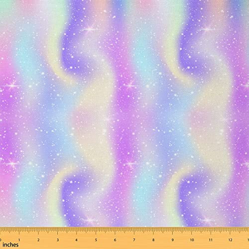 Batikstoff für Mädchen Meterware Regenbogen Farbverlauf Polsterstoff rosa lila pastellfarbener Outdoor Stoff Ombré Glitzer Sternen Dekorationsstoff DIY Polster und Wohnakzente 92 x 150 (HxB)