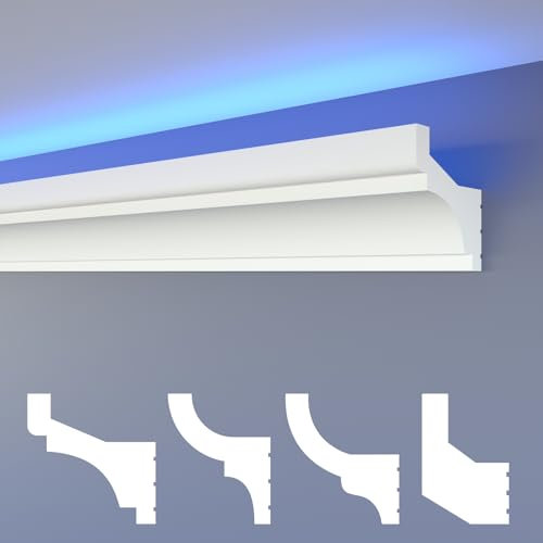 HEXIMO LED moulures classiques, XPS Styropor éclairage indirect mur & plafond moulures stucco moulures en polystyrène pour plafond (20,4 mètres HLED 3)