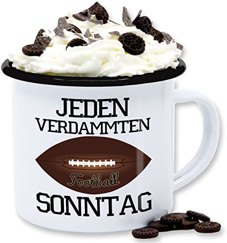 Emaille Tasse Blechtasse - Statement - Jeden verdammten Sonntag - Football - 300 ml - Weiß Schwarz - statements jedem verdamten sontag tassen frohes neues jahr american new year verdammter mit an