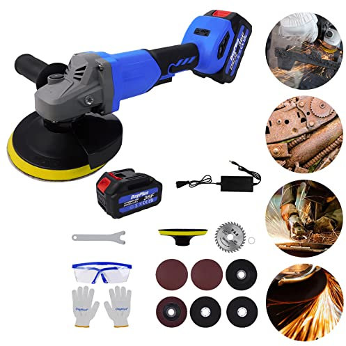 Amoladora angular profesional con batería, 21 V, 10000 rpm, con batería de 3,0 Ah y cargador, mango adicional de 2 posiciones, amoladora angular sin escobillas de 115 mm, para cortar y pulir