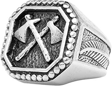 Nordic Viking Double Axe Ring For Men - Stainless Steel Vintage Cool Pirate Ring - Medieval Hip Hip Fashion Punk Slavic Pagan Amulet Jewelry Size 7-13(07)