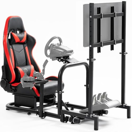 Minneer G923 Racing Simulator Cockpit with Red Seat and Monitor Mount Fit for Logitech G920,THRUSTMASTER T500,FANATEC T4PA/TGT without Steering wheel and pedals