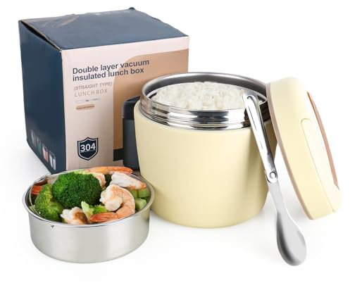 CTDMJ Boîtes Alimentaires Isothermes, 1300ml Bol Isotherme Boîte Isotherme avec Cuillère Pliable, Lunch box, Double Paroi Isolée Repas Chaud Bol D'isolation sous vide pour École, Bureau, Camping