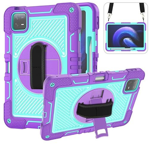 Funda para tablet Xiaomi Mi Pad 6/Mi Pad 6 Pro (11 pulgadas, modelo 2023), resistente y resistente, tres capas a prueba de golpes, soporte de rotación de 360 grados, con correa para el hombro, color
