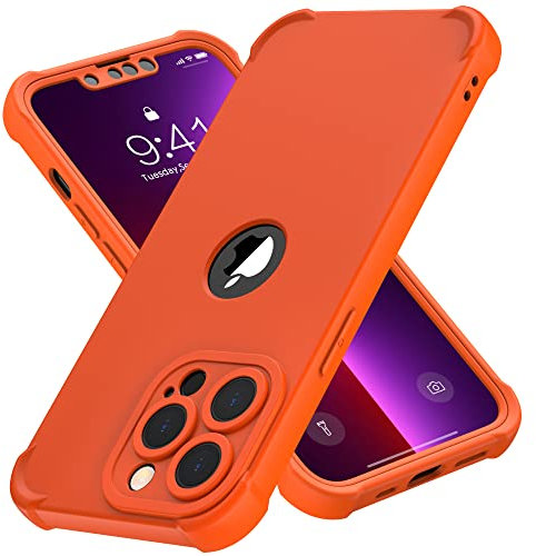 ORETECH 4 in 1 Silicone Case for iPhone 13 Pro Max Case, with [2 x Tempered Glass Screen Protector] [Camera Protection] [Military Grade Protective] Slim Fit Bumper iPhone 13 Pro max Phone Case -Orange