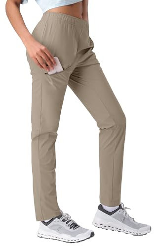 Pioneer Camp Jogginghose Damen Leicht Freizeithose Atmungsaktiv Schnelltrocknend Sporthose Trainingshose Sweathose Damen Lang mit 3 Taschen UPF50+ Khaki XL