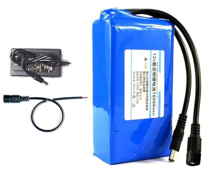WILLQ Batteria ai polimeri di Litio 12V 6Ah 8Ah 10Ah 12Ah 16Ah 20Ah Batteria Ricaricabile agli ioni di Litio Potente Batteria Portatile con Caricabatterie,No Light,16000mah