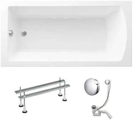 VBChome Baignoire rectangulaire en acrylique - 150 x 75 cm - Blanc - Pieds de baignoire - Design moderne - Avec pieds de baignoire