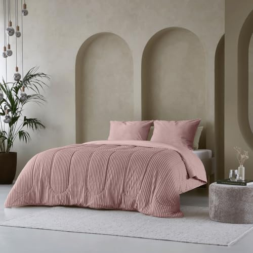 Zelesta Groovebed Teddy Linge de lit - Couettes d'hiver et d'été - Lavable sans Housse - Hypoallergéniques - Moelleuses (Dusky Pink, 200x200 Cm)