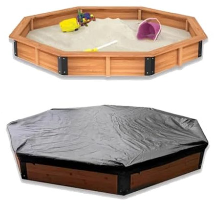 Large Wooden Sand Pit with Cover Octagonal Sandbox for Kids Ages 3 8 Outdoor Play Area with Easy Assembly 200x200cm