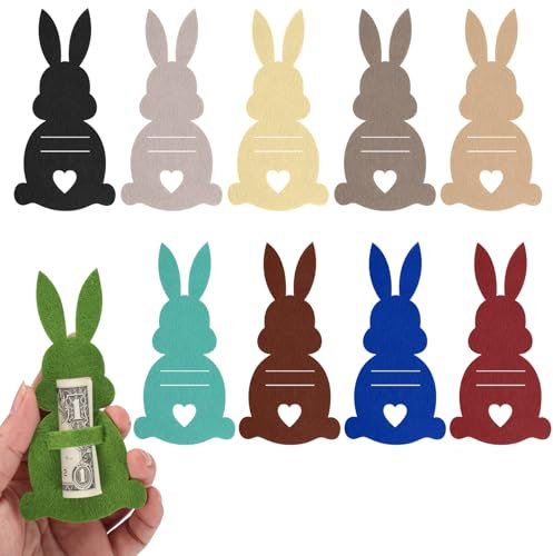 10 STK Ostern Geldgeschenke Set, Osterhasen Geldgeschenke Verpackung, Lustige Ostern Hasen Kreative Osterdekorationen aus Filz Geldklammern für Geschenke Tischdeko(Bunt)