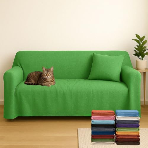 Generico Telo Copritutto Multiuso – Copridivano 2 Posti o Copriletto Singolo/Matrimoniale, Misto Cotone Tinta Unita Verde, Misure 170 x 280 cm – Made in Italy