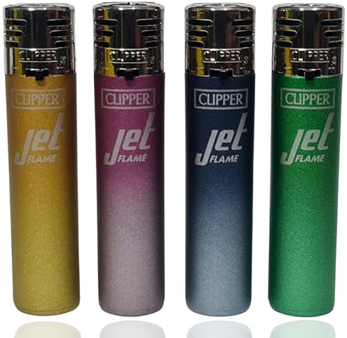 Zactly - 4 x Clipper Lighters Round Jet Black Silver Top Windproof Refillable (Matt Crystal Gradient)