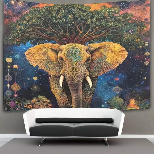 kaiyun Elefant on The Baum des Lebens Wandteppich, Wandbehang Wandtuch Heilige Geometrie Tapestry Wall Hanging,Wandteppich Wanddeko Für Schlafzimmer Wohnzimmer Wohnheim 180cmx230cm